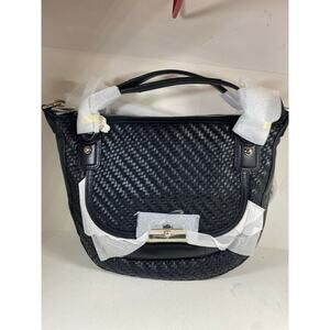 Coach Kristin Woven Leather Round Satchel Black NWT